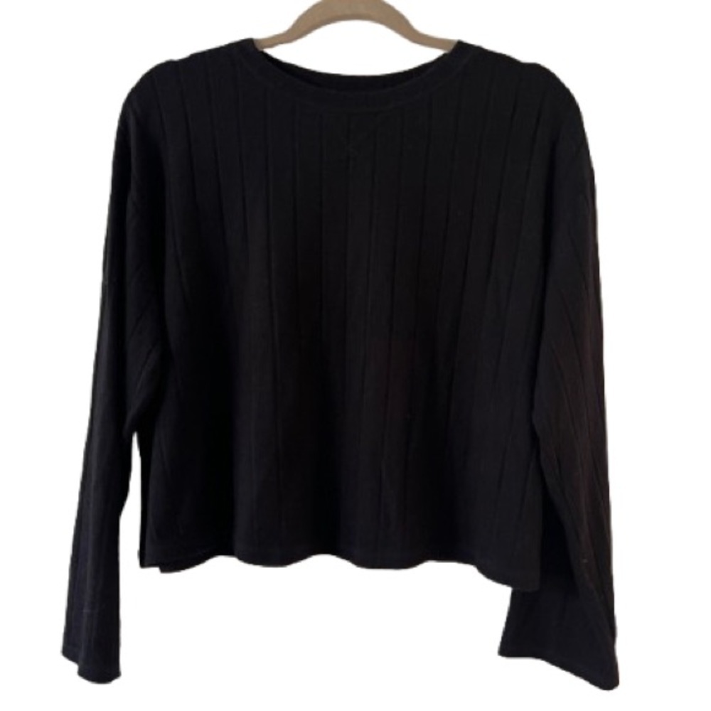 BP Brass Plum Nordstrom Cropped Long Sleeve Boxy Ribbed Knit Top. Size XXS